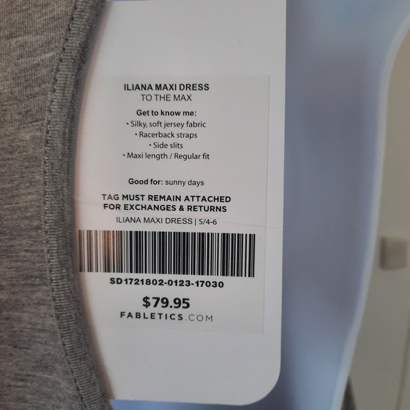 *New* Fabletics Iliana Maxi Dress Heather Grey Racerback Scoop Neck Stretchy WS - Picture 9 of 9